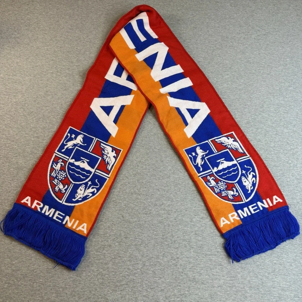 Armenia Football Soccer Fan Scarf Tricolor Flag Coat of Arms Knit Fringe